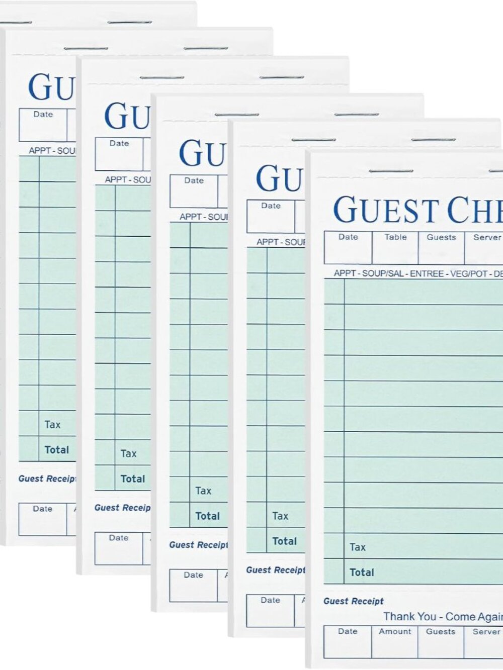 6 Pack Server Books, Guest Check Books for Servers, Green